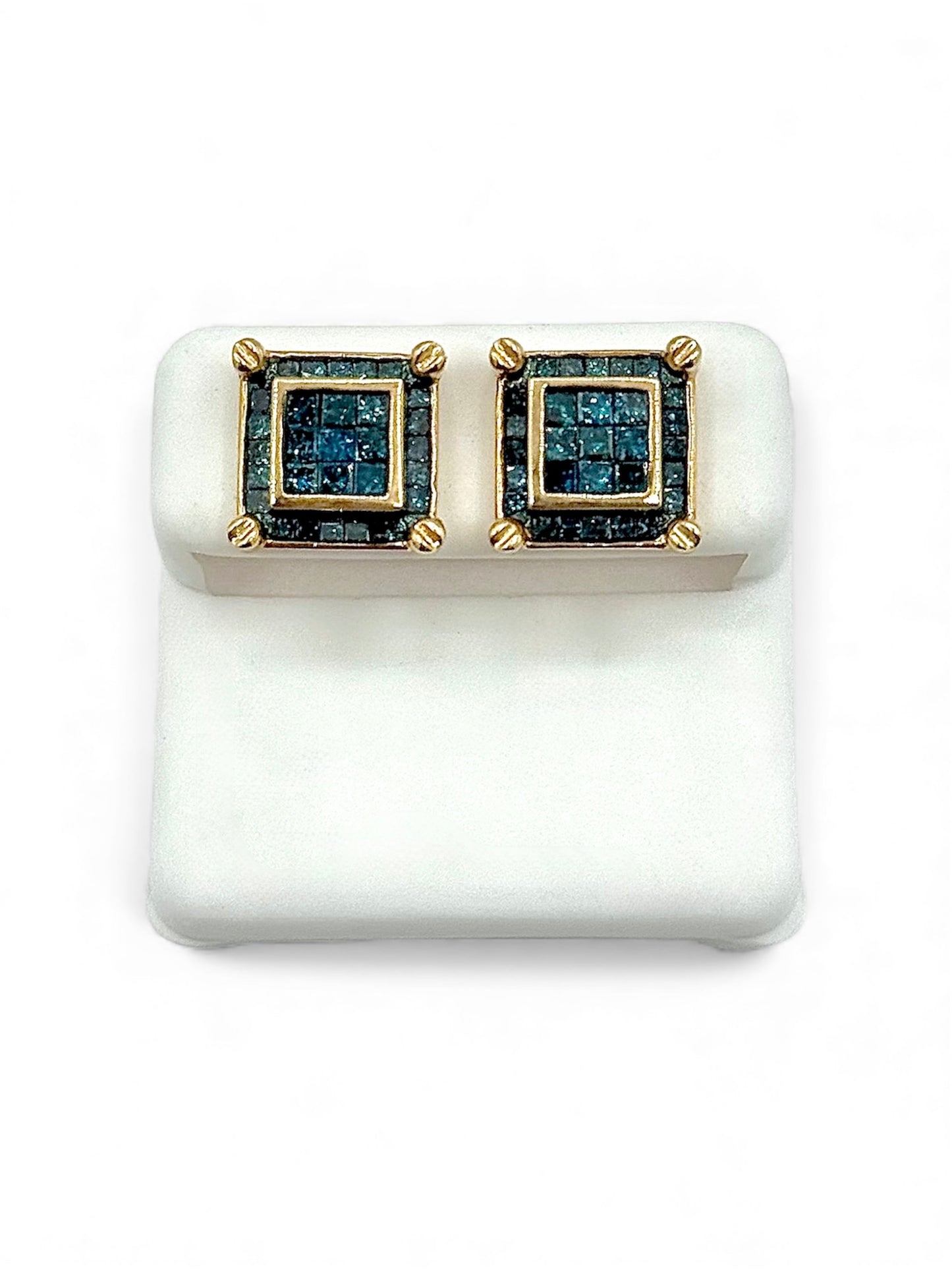 Princess Cut Blue Diamond Studs