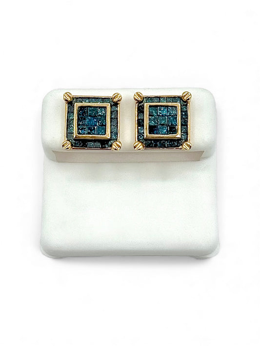 Princess Cut Blue Diamond Studs