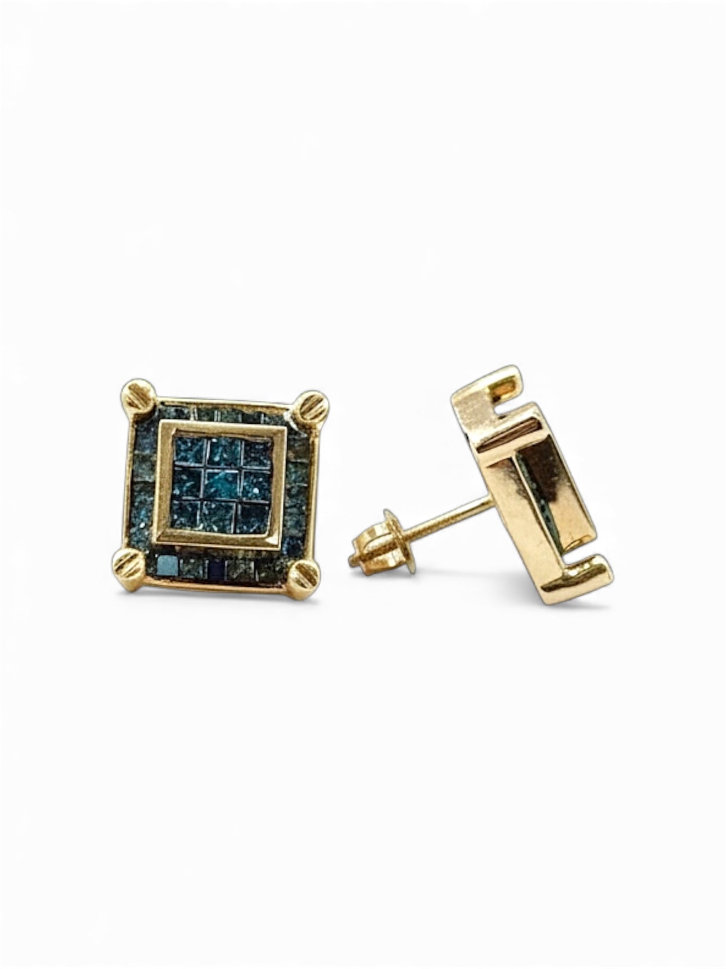 Princess Cut Blue Diamond Studs